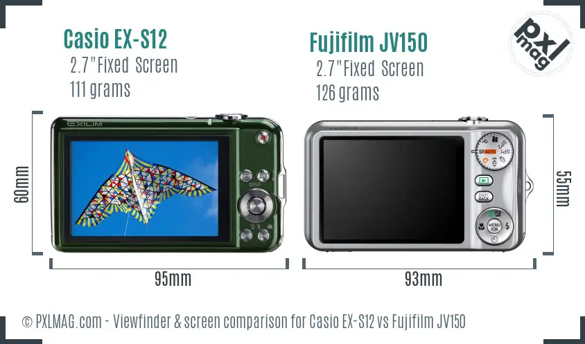 Casio EX-S12 vs Fujifilm JV150 Screen and Viewfinder comparison