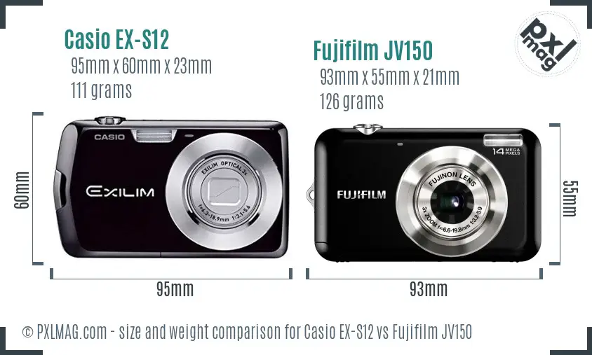 Casio EX-S12 vs Fujifilm JV150 size comparison