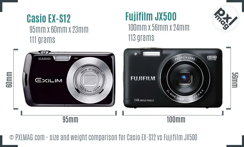 Casio EX-S12 vs Fujifilm JX500 size comparison