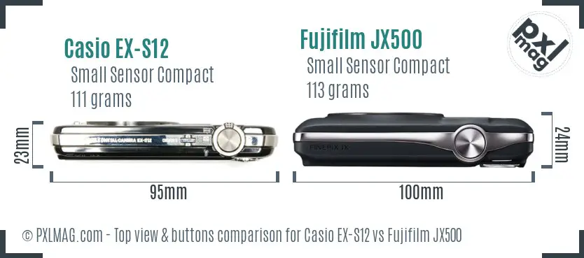 Casio EX-S12 vs Fujifilm JX500 top view buttons comparison