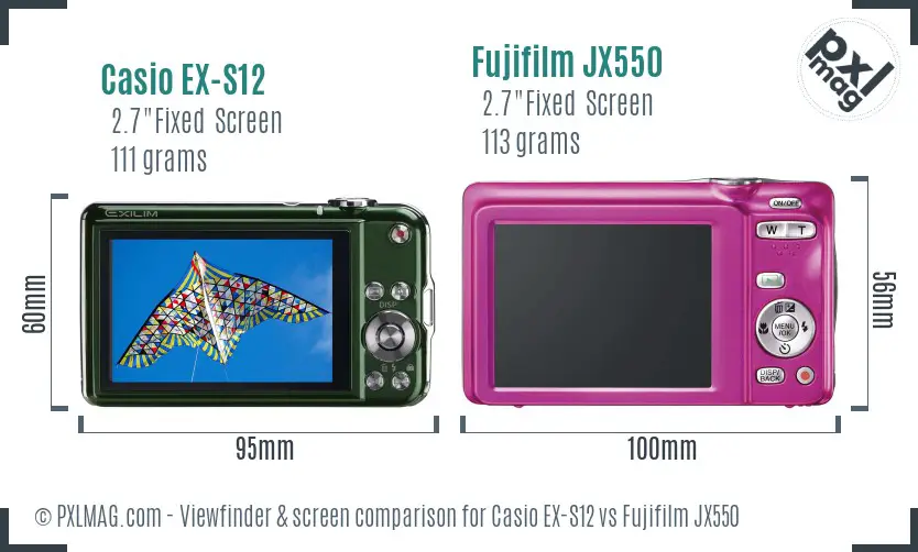 Casio EX-S12 vs Fujifilm JX550 Screen and Viewfinder comparison