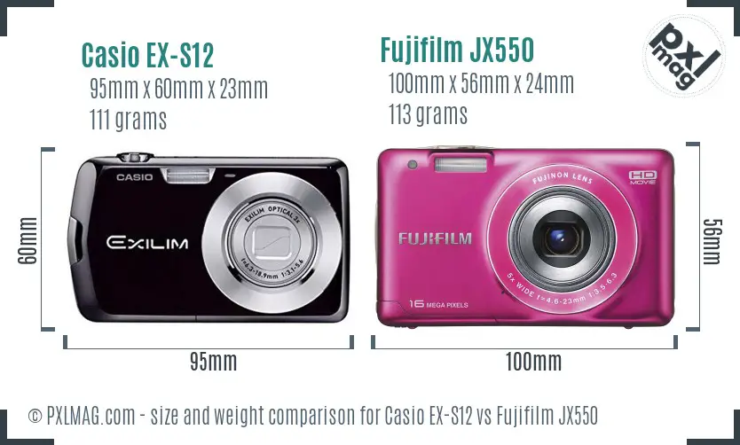 Casio EX-S12 vs Fujifilm JX550 size comparison