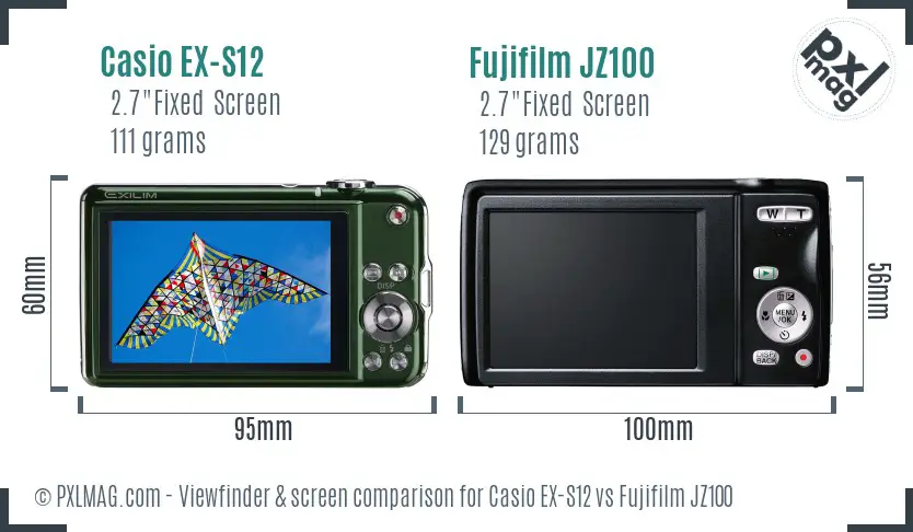 Casio EX-S12 vs Fujifilm JZ100 Screen and Viewfinder comparison