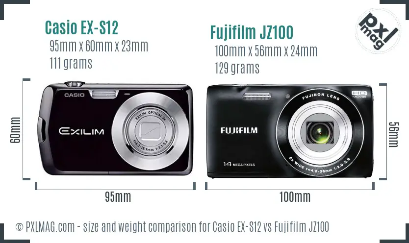 Casio EX-S12 vs Fujifilm JZ100 size comparison