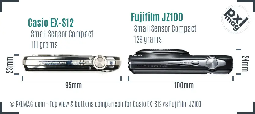 Casio EX-S12 vs Fujifilm JZ100 top view buttons comparison