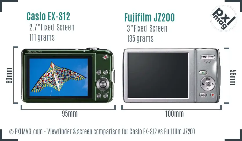 Casio EX-S12 vs Fujifilm JZ200 Screen and Viewfinder comparison