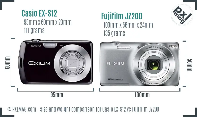 Casio EX-S12 vs Fujifilm JZ200 size comparison