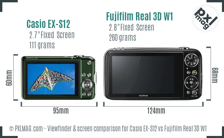 Casio EX-S12 vs Fujifilm Real 3D W1 Screen and Viewfinder comparison