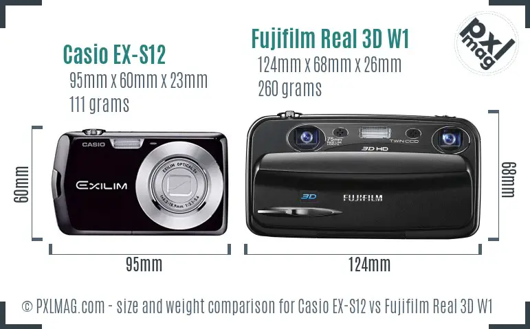 Casio EX-S12 vs Fujifilm Real 3D W1 size comparison