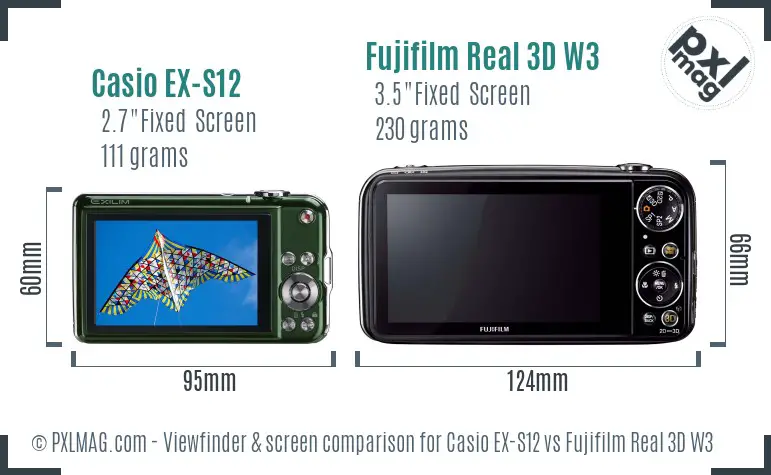 Casio EX-S12 vs Fujifilm Real 3D W3 Screen and Viewfinder comparison