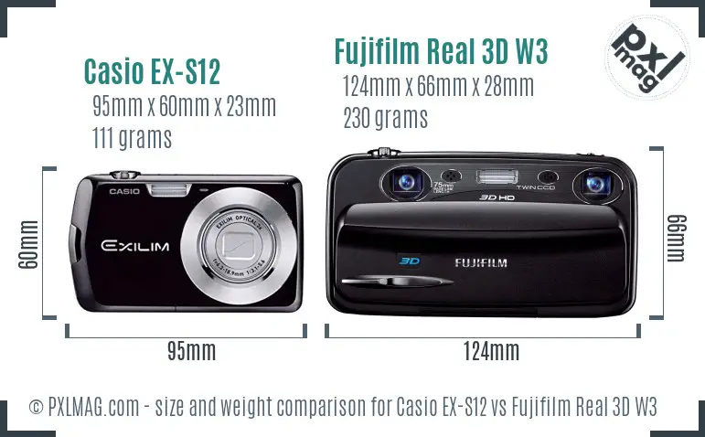 Casio EX-S12 vs Fujifilm Real 3D W3 size comparison