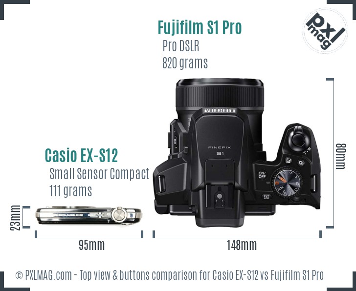 Casio EX-S12 vs Fujifilm S1 Pro top view buttons comparison