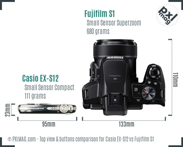 Casio EX-S12 vs Fujifilm S1 top view buttons comparison Casio EX-S12 vs Fujifilm S1 top view buttons comparison