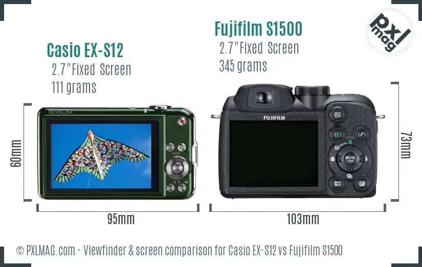 Casio EX-S12 vs Fujifilm S1500 Screen and Viewfinder comparison