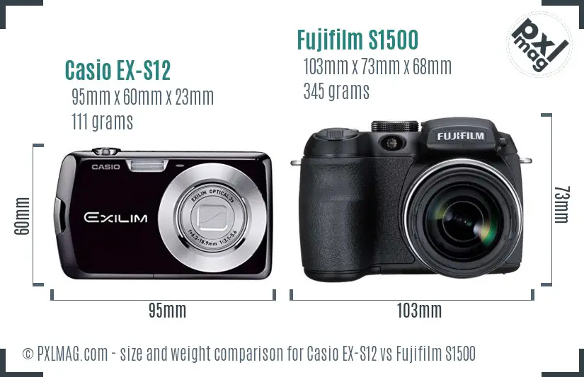 Casio EX-S12 vs Fujifilm S1500 size comparison