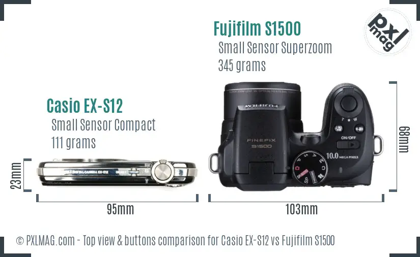 Casio EX-S12 vs Fujifilm S1500 top view buttons comparison