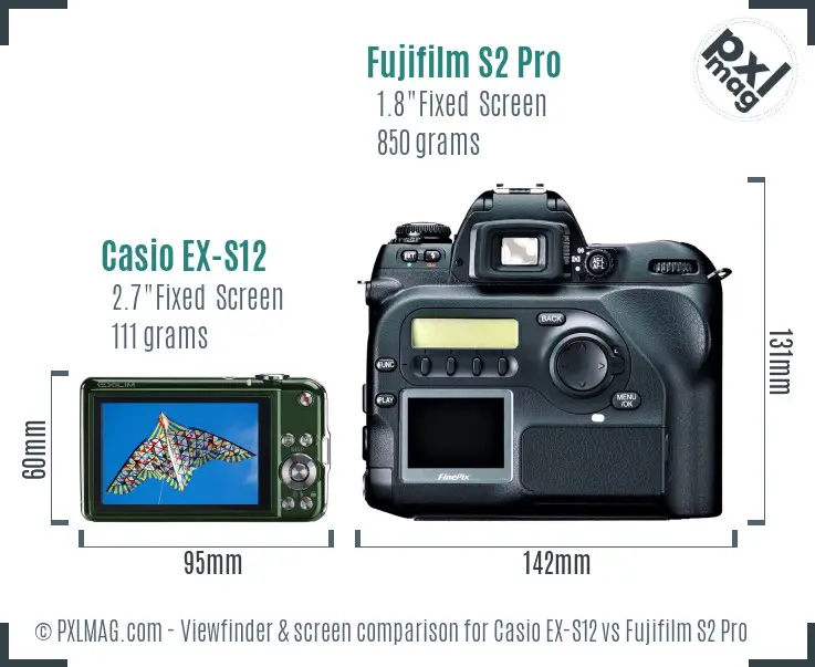 Casio EX-S12 vs Fujifilm S2 Pro Screen and Viewfinder comparison