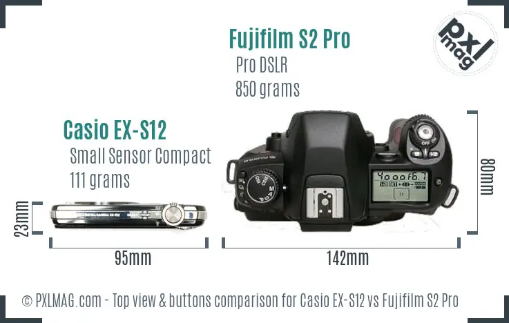 Casio EX-S12 vs Fujifilm S2 Pro top view buttons comparison