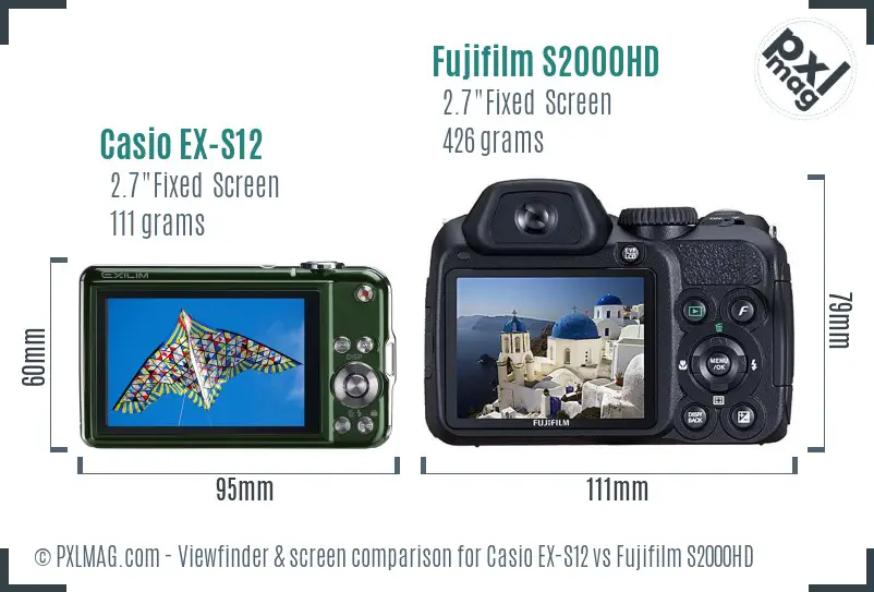 Casio EX-S12 vs Fujifilm S2000HD Screen and Viewfinder comparison