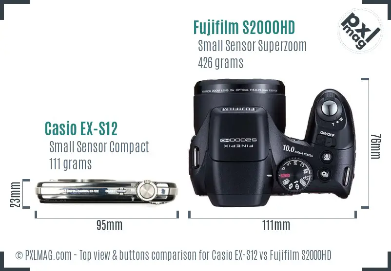 Casio EX-S12 vs Fujifilm S2000HD top view buttons comparison