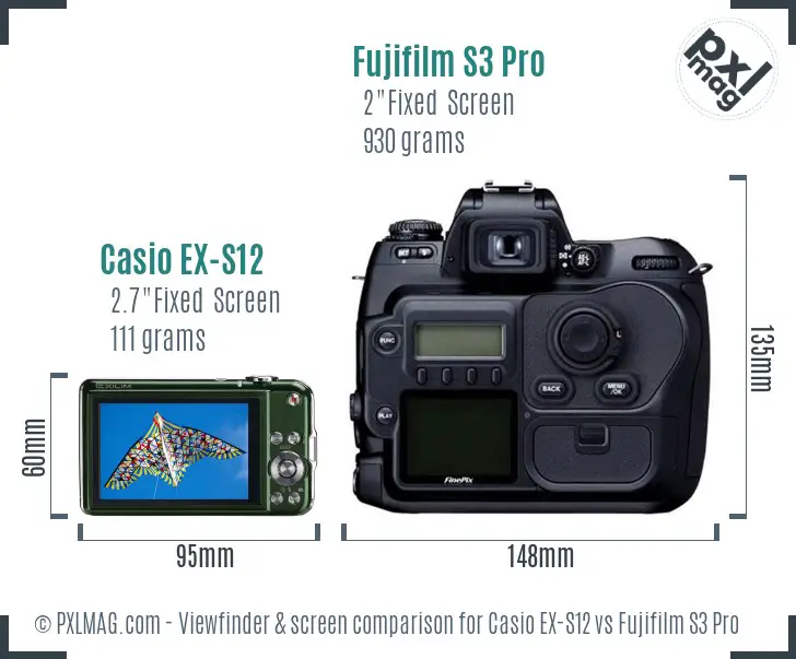 Casio EX-S12 vs Fujifilm S3 Pro Screen and Viewfinder comparison Casio EX-S12 vs Fujifilm S3 Pro Screen and Viewfinder comparison