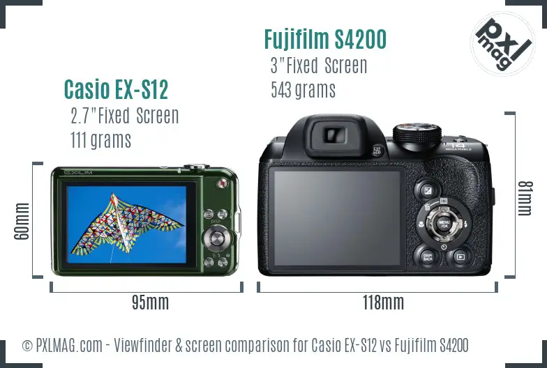 Casio EX-S12 vs Fujifilm S4200 Screen and Viewfinder comparison