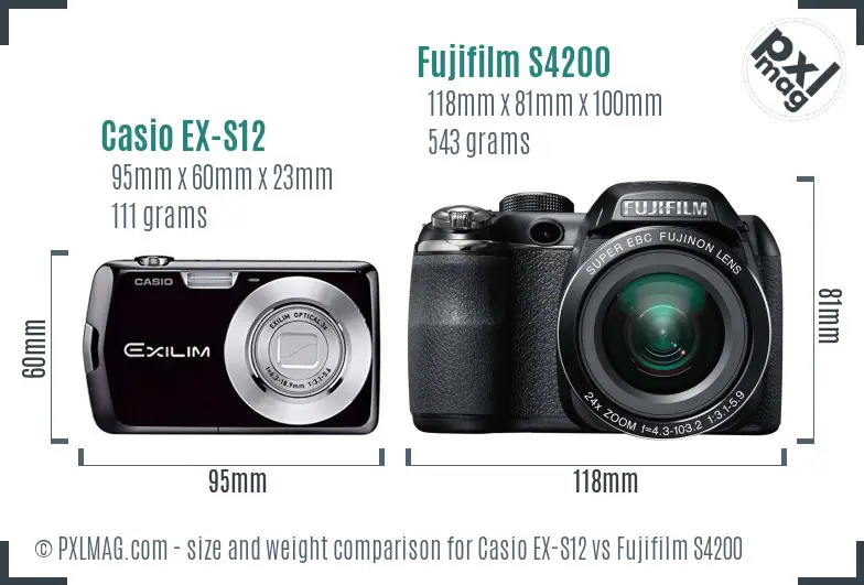 Casio EX-S12 vs Fujifilm S4200 size comparison