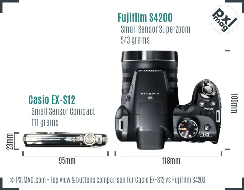 Casio EX-S12 vs Fujifilm S4200 top view buttons comparison