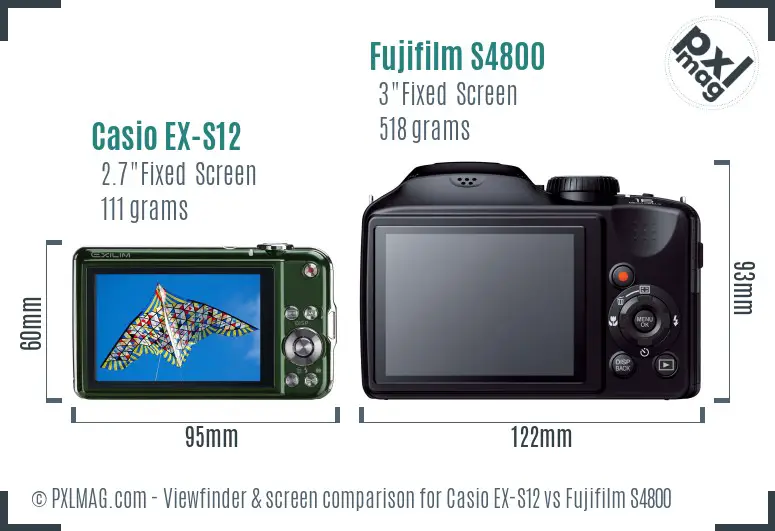 Casio EX-S12 vs Fujifilm S4800 Screen and Viewfinder comparison Casio EX-S12 vs Fujifilm S4800 Screen and Viewfinder comparison