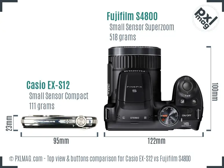 Casio EX-S12 vs Fujifilm S4800 top view buttons comparison Casio EX-S12 vs Fujifilm S4800 top view buttons comparison