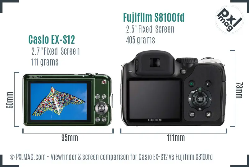 Casio EX-S12 vs Fujifilm S8100fd Screen and Viewfinder comparison