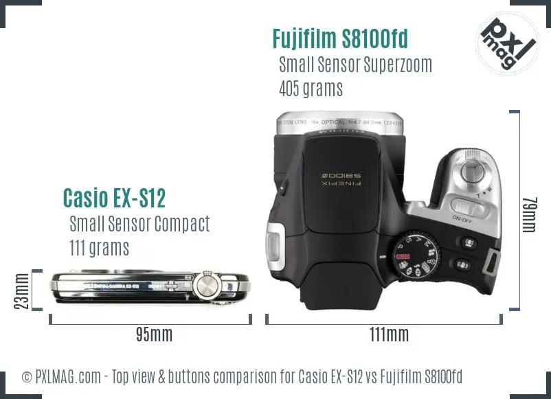 Casio EX-S12 vs Fujifilm S8100fd top view buttons comparison