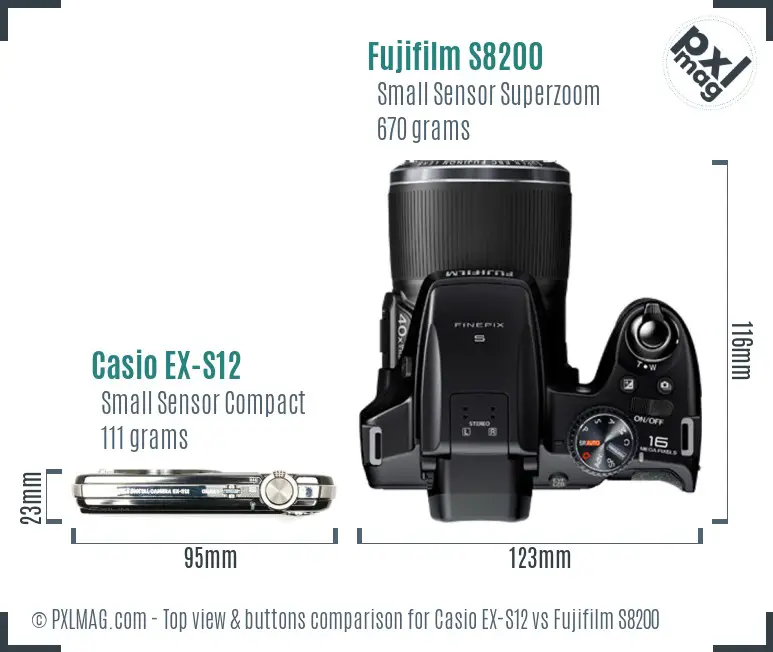 Casio EX-S12 vs Fujifilm S8200 top view buttons comparison Casio EX-S12 vs Fujifilm S8200 top view buttons comparison