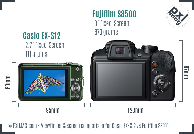 Casio EX-S12 vs Fujifilm S8500 Screen and Viewfinder comparison
