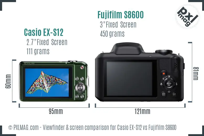 Casio EX-S12 vs Fujifilm S8600 Screen and Viewfinder comparison