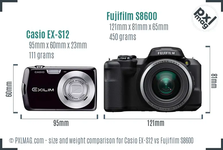 Casio EX-S12 vs Fujifilm S8600 size comparison