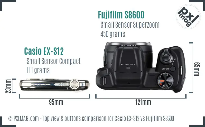 Casio EX-S12 vs Fujifilm S8600 top view buttons comparison
