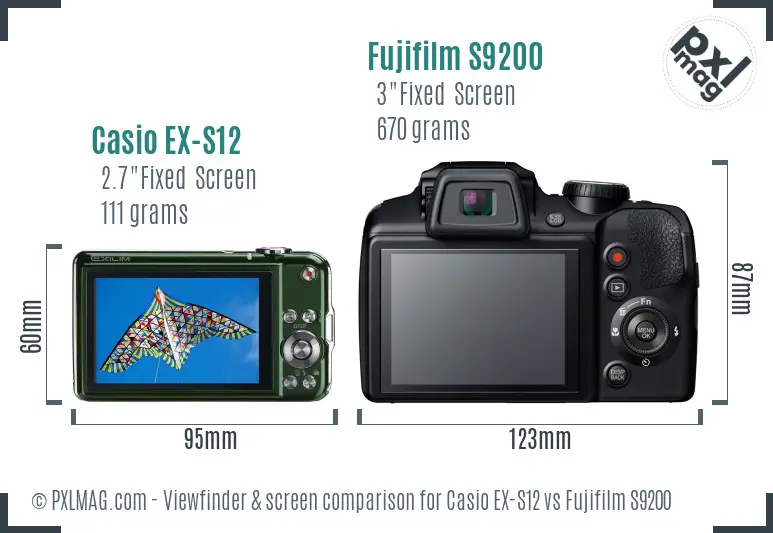 Casio EX-S12 vs Fujifilm S9200 Screen and Viewfinder comparison