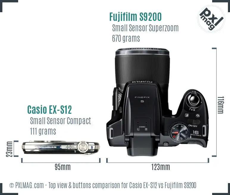 Casio EX-S12 vs Fujifilm S9200 top view buttons comparison