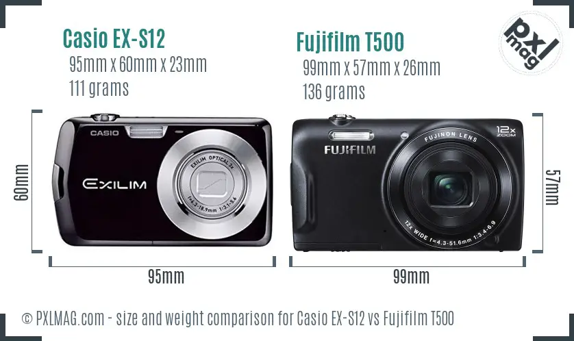 Casio EX-S12 vs Fujifilm T500 size comparison Casio EX-S12 vs Fujifilm T500 size comparison