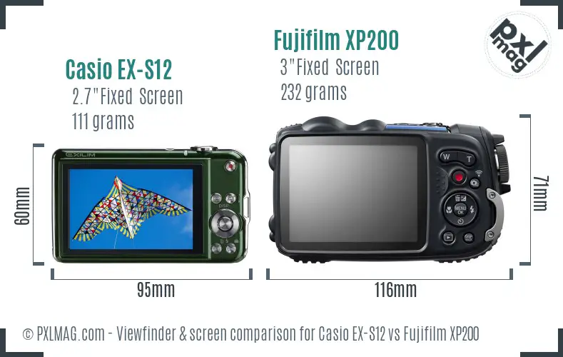 Casio EX-S12 vs Fujifilm XP200 Screen and Viewfinder comparison