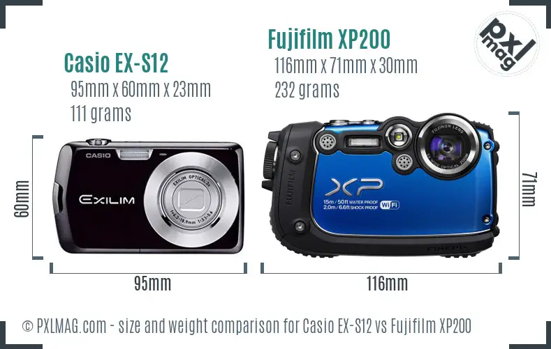 Casio EX-S12 vs Fujifilm XP200 size comparison