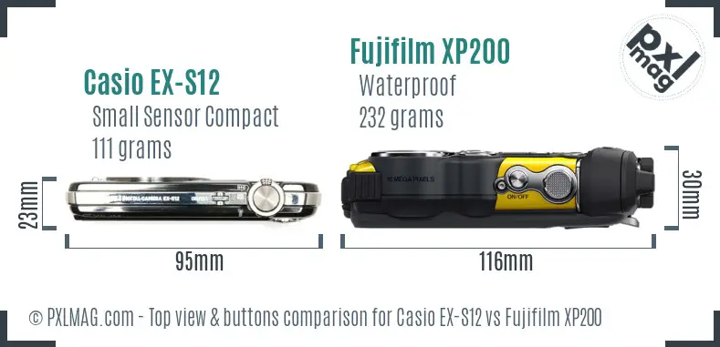 Casio EX-S12 vs Fujifilm XP200 top view buttons comparison