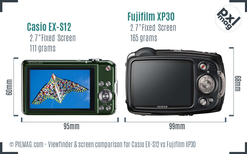 Casio EX-S12 vs Fujifilm XP30 Screen and Viewfinder comparison