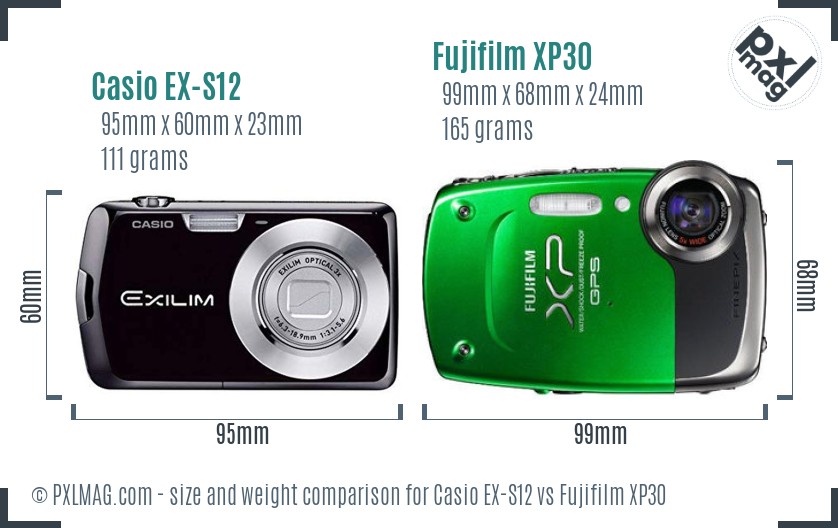 Casio EX-S12 vs Fujifilm XP30 size comparison Casio EX-S12 vs Fujifilm XP30 size comparison