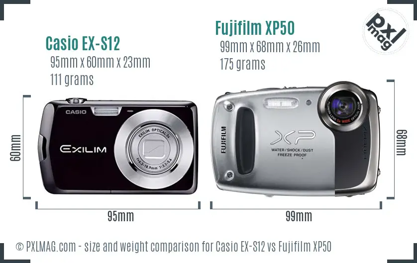 Casio EX-S12 vs Fujifilm XP50 size comparison