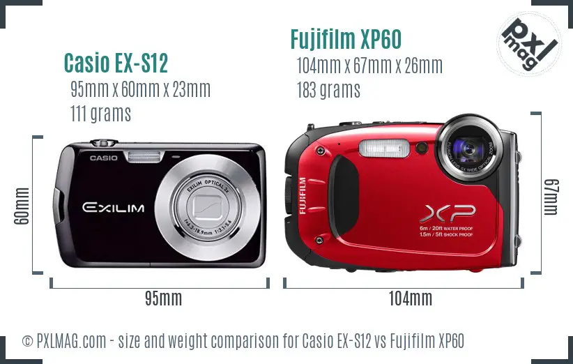Casio EX-S12 vs Fujifilm XP60 size comparison Casio EX-S12 vs Fujifilm XP60 size comparison