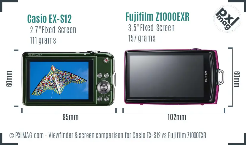 Casio EX-S12 vs Fujifilm Z1000EXR Screen and Viewfinder comparison