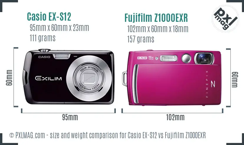 Casio EX-S12 vs Fujifilm Z1000EXR size comparison