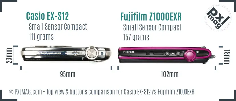 Casio EX-S12 vs Fujifilm Z1000EXR top view buttons comparison